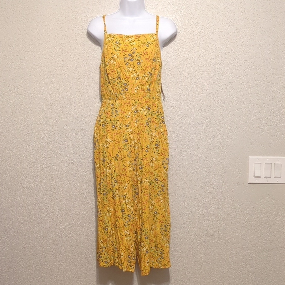 Old Navy yellow floral sleeveless square neck straight leg jumpsuit - Picture 4 of 13